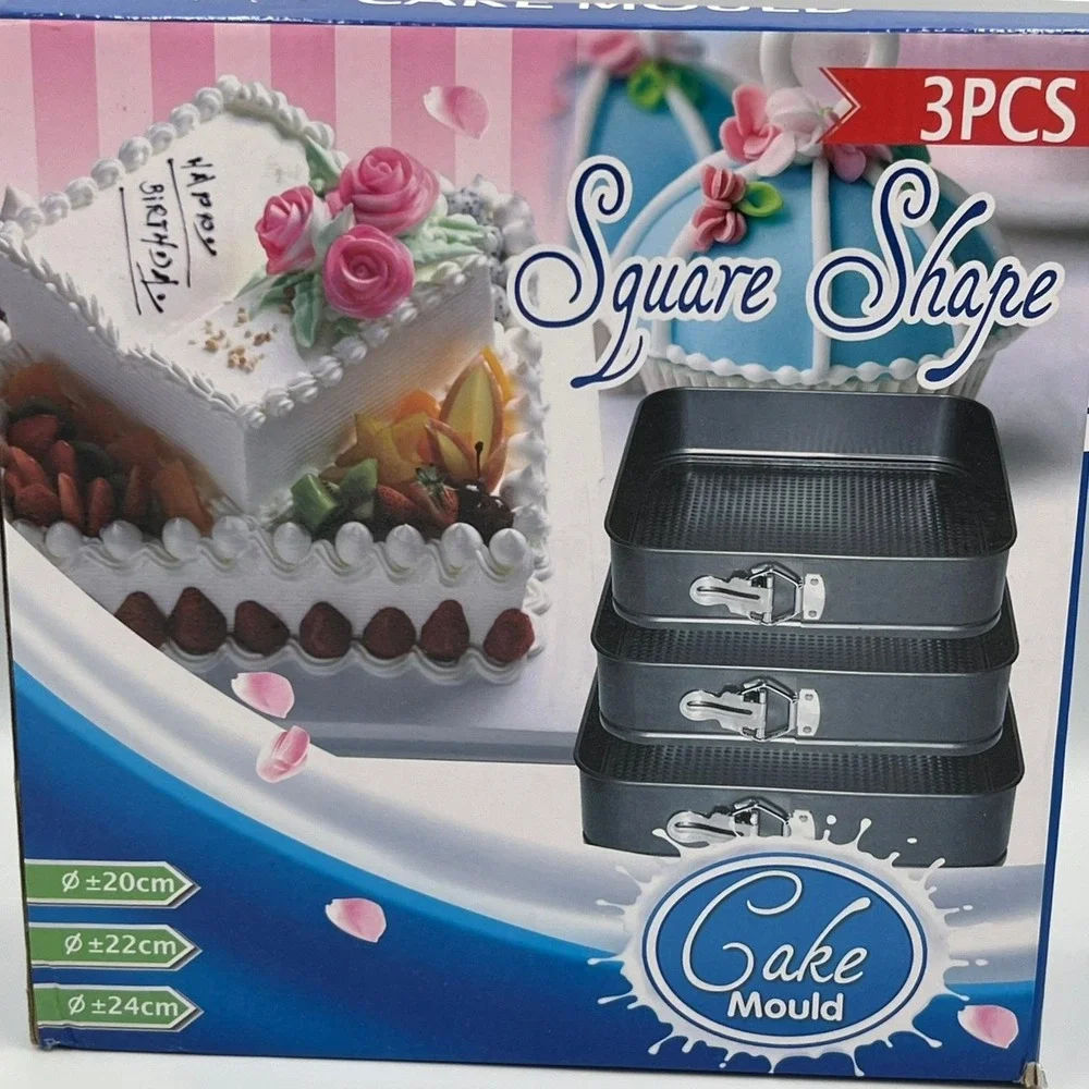 CKBAKIE Springform Cake Pans Set of 3 Square Grey Baking Pans New